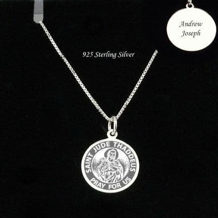 Engraved, Saint Jude Necklace, .925 Sterling Silver, Personalised, Religious Gift