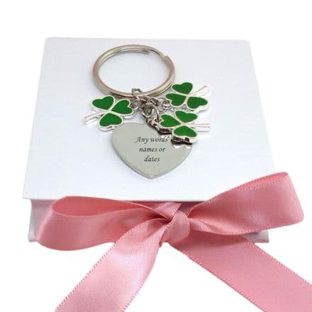 Engraved Shamrock, Clover Key Ring Personalised with Engraving