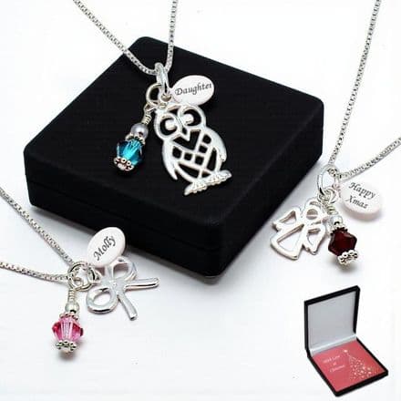 Engraved Silver Birthstone Necklace for Christmas