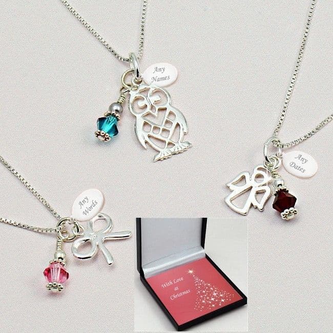 Engraved Silver Birthstone Necklace for Christmas | Jewels 4 Girls