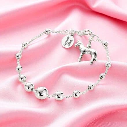 Engraved Silver Bracelet with Horse Charm