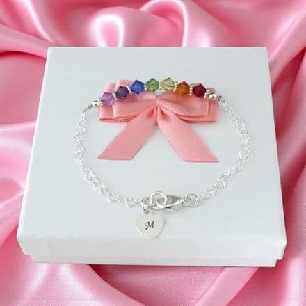 Engraved Silver Bracelet with Rainbow Crystals