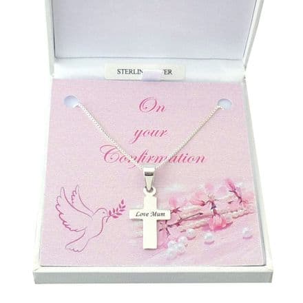Engraved Silver Cross Necklace for Christening, Communion or Baptism