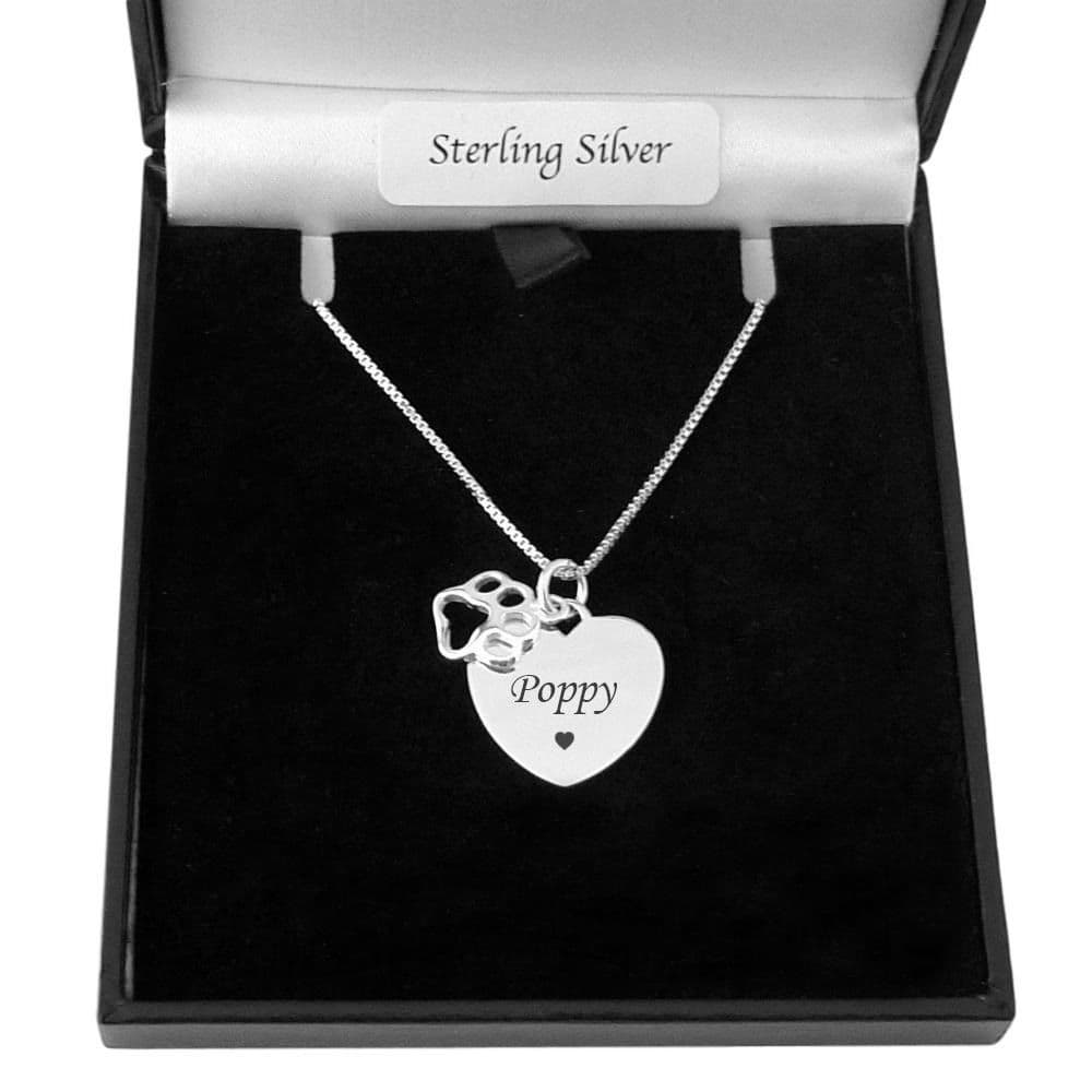Engraved Silver Heart with Paw Necklace Jewels Girls