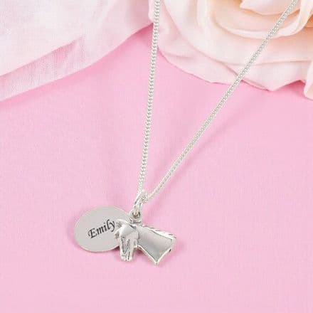 Engraved Silver Necklace with Horse Head Charm