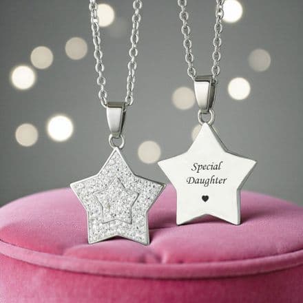 Engraved Star Necklace with multiple Crystals inset, Gift Boxed