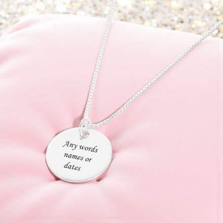 Engraved Sterling Silver Necklace with Round Disc Pendant