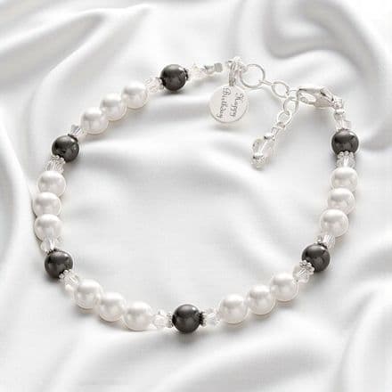 Engraved Tag - Black White Pearl Bracelet
