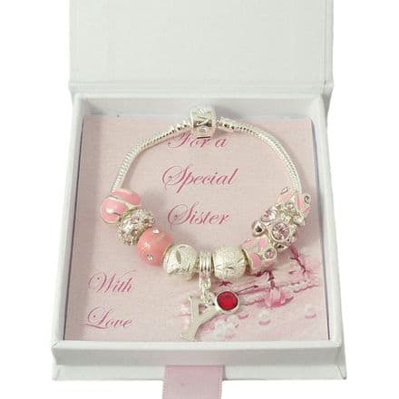 European Style Bracelet in Pink with Letter and Birthstone