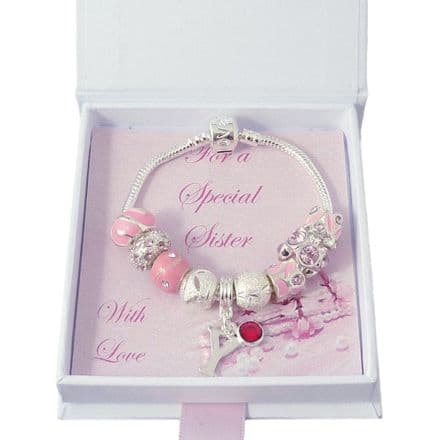 European Style Bracelet in Pink with Letter and Birthstone