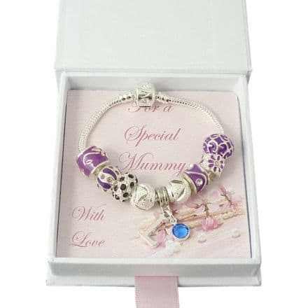 European Style Bracelet in Purple with Letter and Birthstone