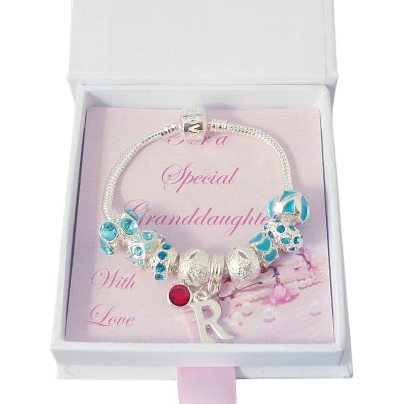 European Style Bracelet in Turquoise with Letter and Birthstone | Jewels 4 Girls