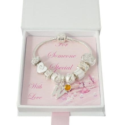 European Style Bracelet in White with Letter and Birthstone