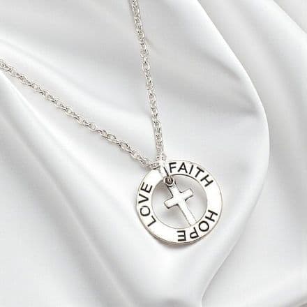 Faith Hope Love Necklace in First Communion Gift Box