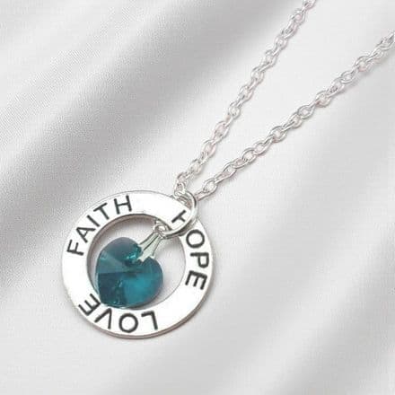Faith, Hope, Love Necklace with Birthstone Heart