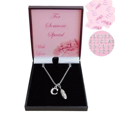 Feather and Any Initial/Letter Charm, Necklace for Women or Girls