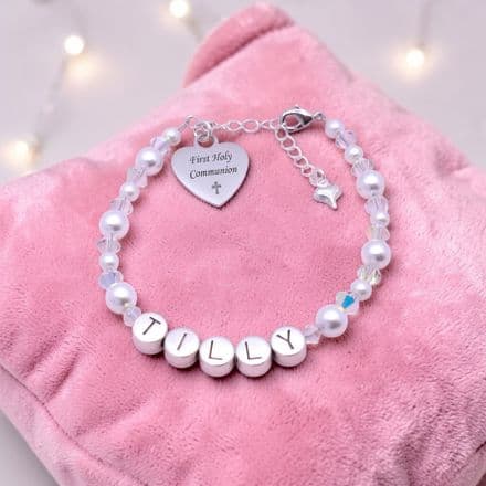 First Communion Bracelet with Name & Engraving