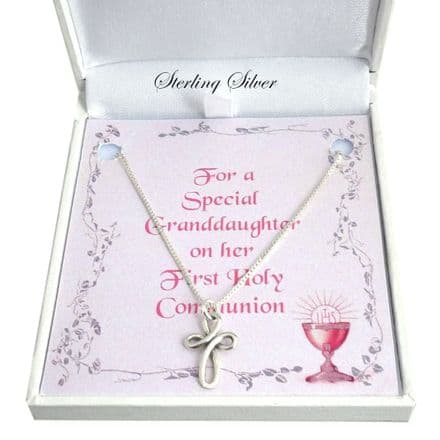 First Communion Cross Necklace, Sterling Silver