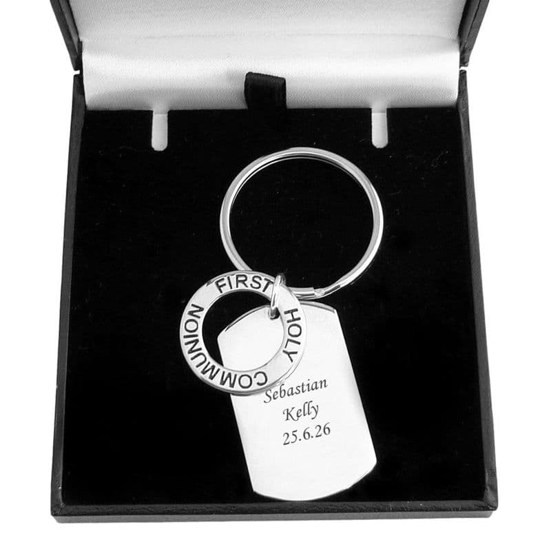 First Holy Communion Dogtag Keyring with Engraving | Jewels 4 Girls