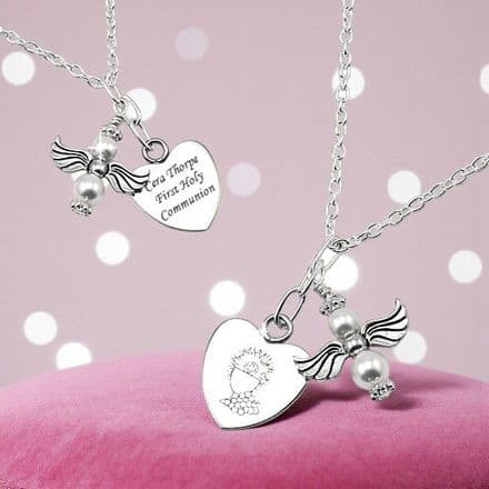 First Holy Communion Engraved Angel Necklace