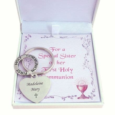 First Holy Communion Heart Keyring with Engraving