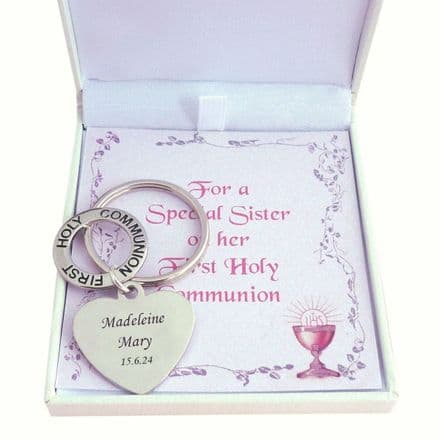 First Holy Communion Heart Keyring with Engraving