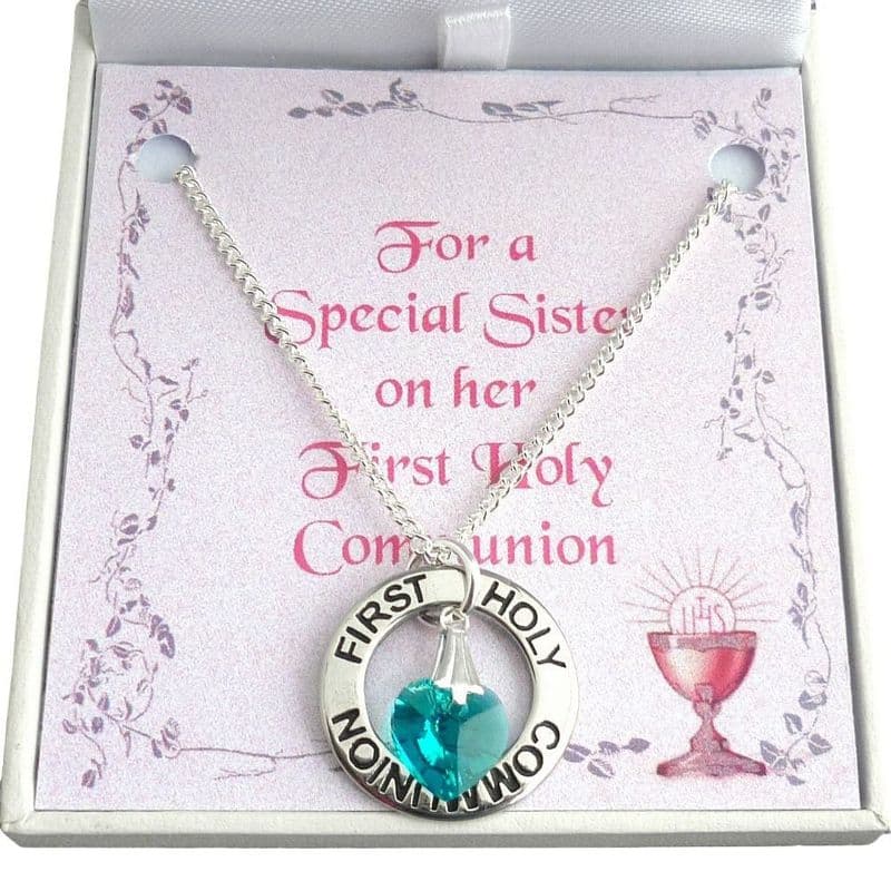 First Holy Communion Necklace with Birthstone Heart | Jewels 4 Girls