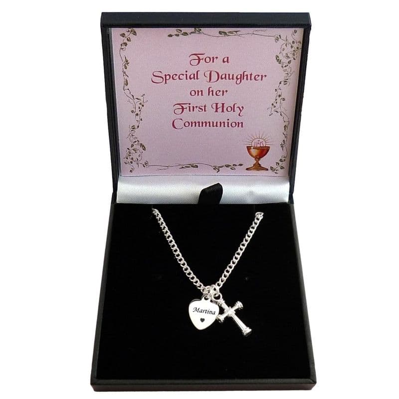 First Holy Communion Necklace with Cross and Engraving, Gift for a Girl  | Jewels 4 Girls