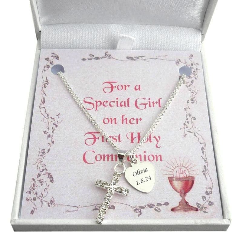 First Holy Communion Necklace with Engraving and Gift Box | Jewels 4 Girls