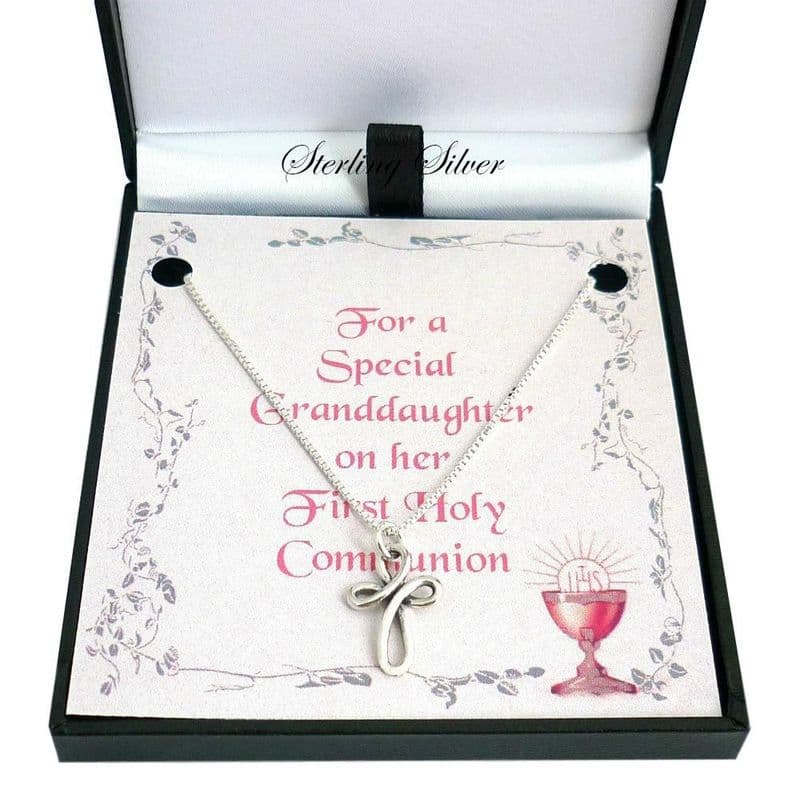First Holy Communion Necklace with Wired Cross, Sterling Silver | Jewels 4 Girls