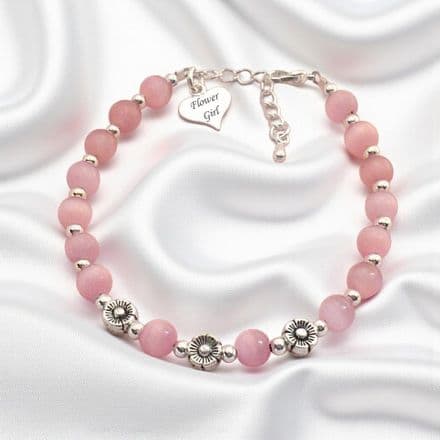 Flower Girl Bracelet with Engraved Silver Tag