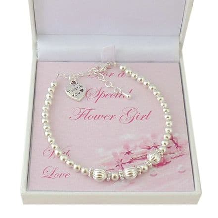 Flower Girl Bracelet with Three Fluted Beads