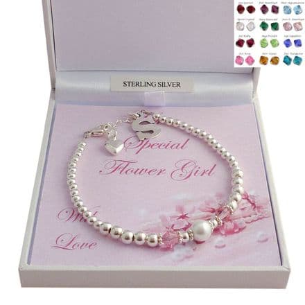Flower Girl, Bridesmaid Bracelet, Birthstones, Pearl & Letter Charm