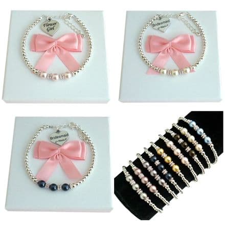 Flower Girl or Bridesmaid Beaded Bracelet, Many Colours.