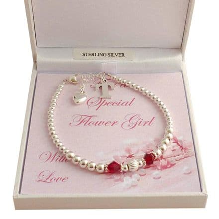 Flower Girl or Bridesmaid Bracelet, Birthstones & Letter Charm