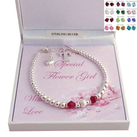 Flower Girl or Bridesmaid Bracelet, Birthstones & Letter Charm