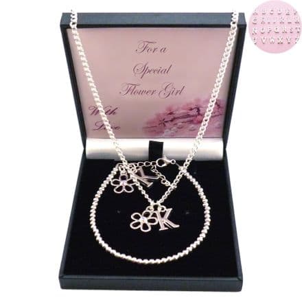 Flower Girl or Bridesmaid Jewellery Set with an Initial Charm