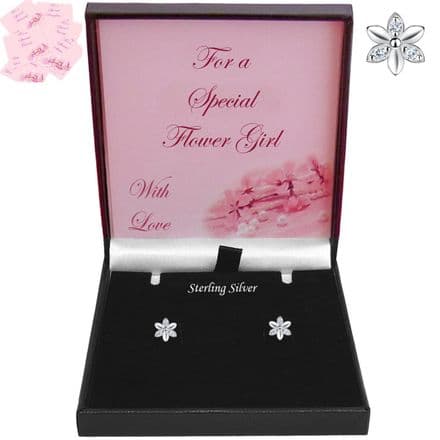 Flowers with Crystals, Stud Earrings, 925 Silver, Gift Box for Flower Girl, Daughter...