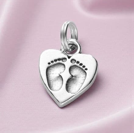 Footprints on Heart Charm, Sterling Silver.