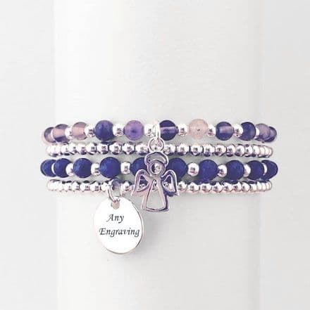 Four Bracelet Stack. Choice of Stones, Charm & Engraving