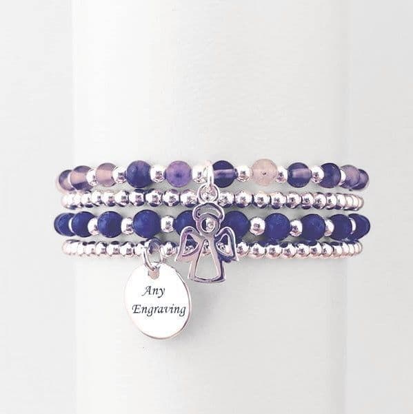 Four Bracelet Stack. Gemstones, Charm & Engraving | Jewels 4 Girls