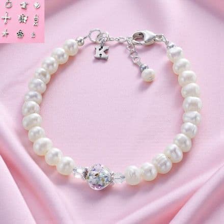 Freshwater Pearl Bracelet with Lampwork Flower Bead