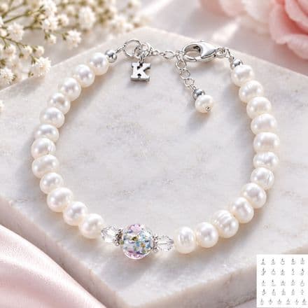 Freshwater Pearl Bracelet with Lampwork Flower Bead