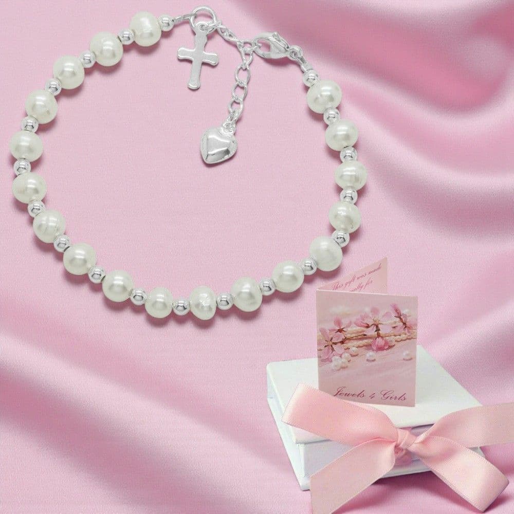Freshwater Pearl Christening Bracelet, Stg Silver Jewels 4 Girls