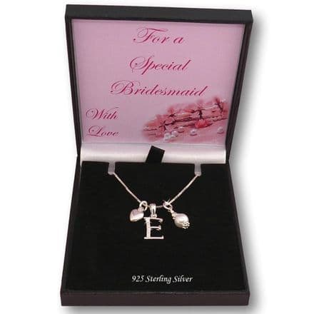 Gift for Bridesmaid, 925 Silver Necklace with Letter, Pearl, Heart