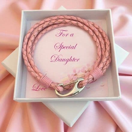 Gift for Daughter, Pink Leather Wrap Bracelet