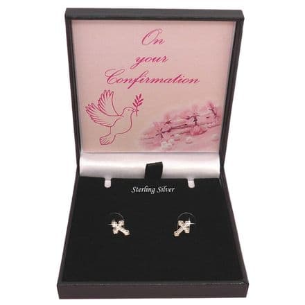 Gift for Girls Confirmation or Baptism Day, 925 Silver & CZ Cross Earrings