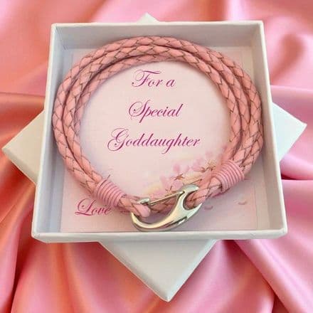 Gift for Goddaughter, Pink Leather Wrap Bracelet