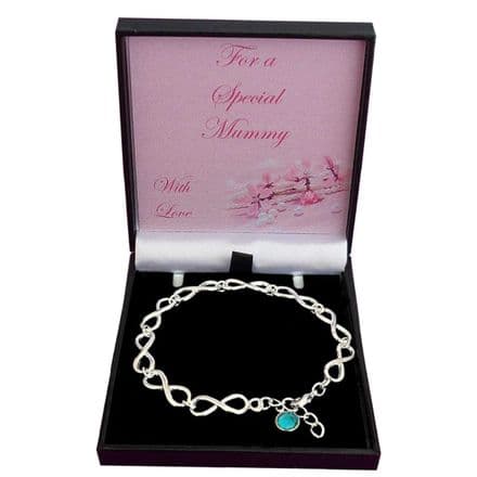 Gift for Mum or Mum, Infinity Link Bracelet, Birthstone