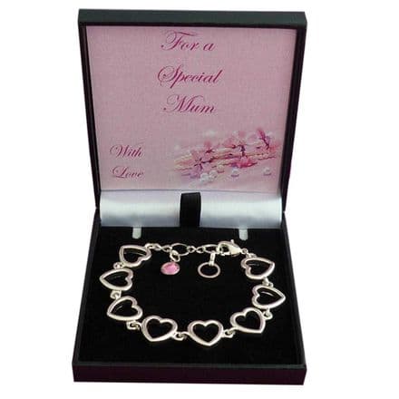 Gift for Mum or Mummy, Heart Link Bracelet, Birthstone